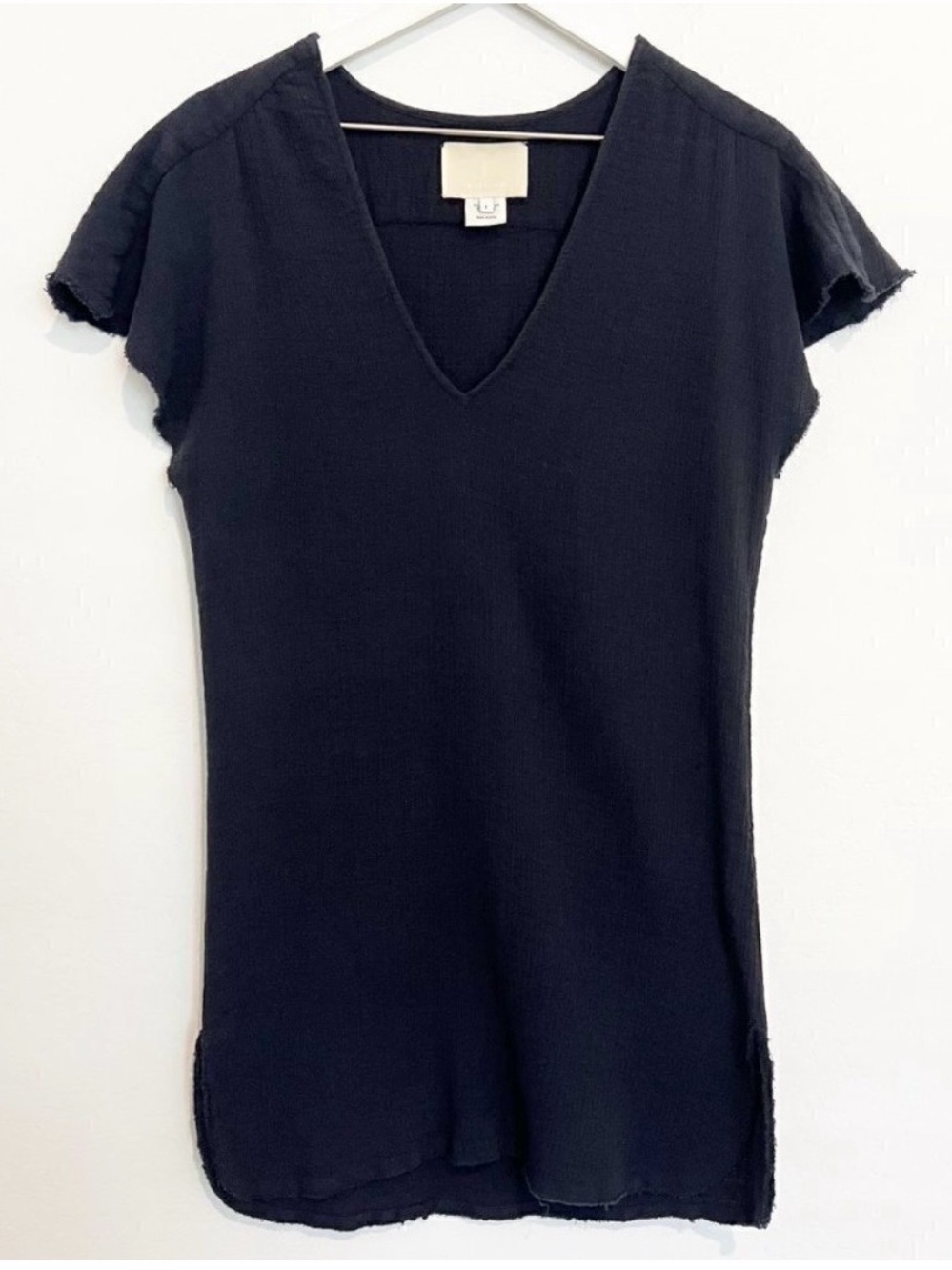 Anaak Gauze Dress Small Black 100%‎ Cotton Flutter Sleeve Resort Luxe Hamptons